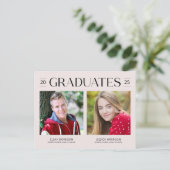 Eenvoudig dubbel Afstuderen Twee foto's Blush Pink Briefkaart (Staand voorkant)