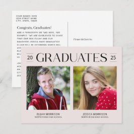 Eenvoudig dubbel Afstuderen Twee foto's Blush Pink Briefkaart