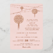 Eenvoudig dubbel geluk Lantern Chinese Weddenschap Folie Uitnodiging (Voorkant)