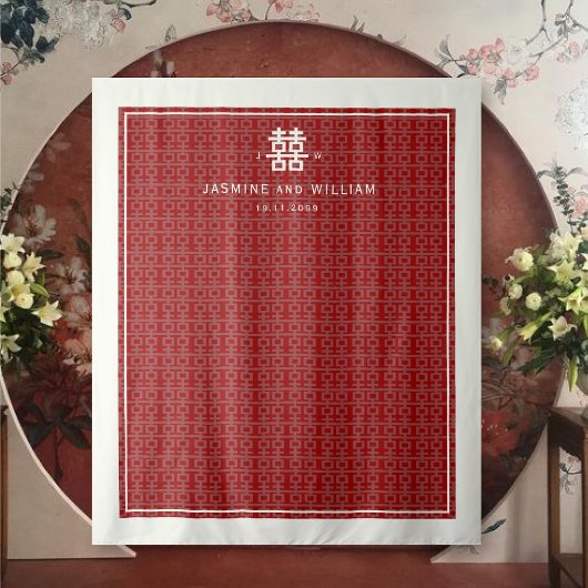 Eenvoudig dubbelgeluk Chinese bruiloft achtergrond Wandkleed