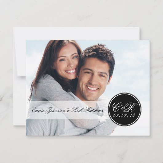 Eenvoudig dubbelmonogram foto-weduwschap kaart (Voorkant)