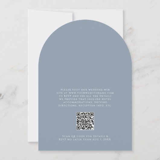 Eenvoudig Dusty Blue Elegant Monogram QR-code Trou Kaart (Achterkant)