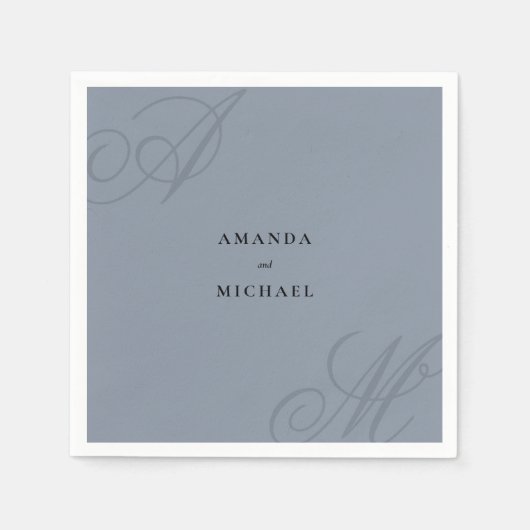 Eenvoudig Dusty Blue Elegant Monogram Weddenschap Servet (Voorkant)