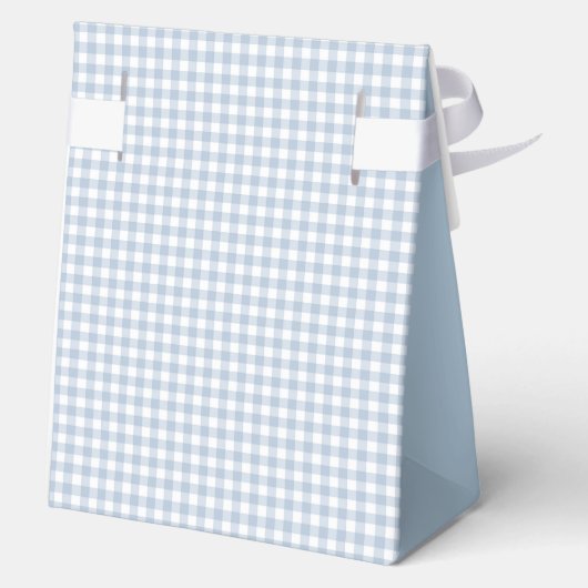 Eenvoudig Dusty Blue Gingham Boys Baby shower Bedankdoosjes (Achterkant)