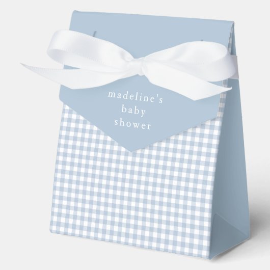 Eenvoudig Dusty Blue Gingham Boys Baby shower Bedankdoosjes (Voorkant)