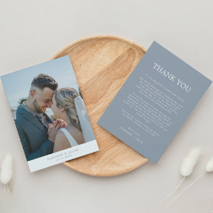 Eenvoudig Dusty Blue met foto-bruiloft Bedankkaart