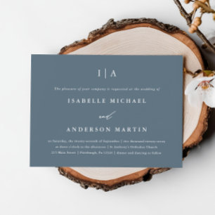 Eenvoudig Dusty Blue Monogram Weddenschap Kaart