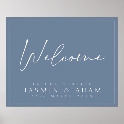 Eenvoudig Dusty Blue Script Wedding Welkomstbord Poster (Voorkant)