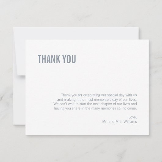 Eenvoudig Dusty Blue Typography Wedding Bedankkaart (Achterkant)