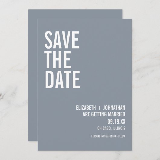 Eenvoudig Dusty Blue Typography Wedding Save The Date (Voorkant / Achterkant)