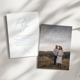 Eenvoudig Dusty Blue Vertical Photo Baby shower Bedankkaart