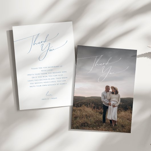 Eenvoudig Dusty Blue Vertical Photo Baby shower Bedankkaart