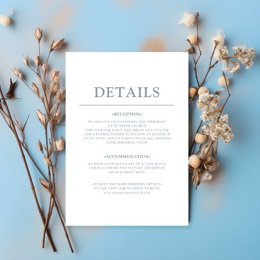 Eenvoudig Dusty Blue Wedding Informatiekaartje