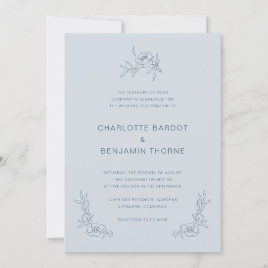 Eenvoudig Dusty Blue Wedding Kaart (Voorkant)