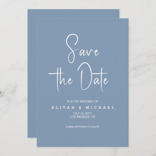 Eenvoudig Dusty Blue Wedding | QR-code behalve dat Kaart (Voorkant / Achterkant)