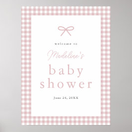 Eenvoudig Dusty Pink Gingham Girl Baby shower Welk Poster