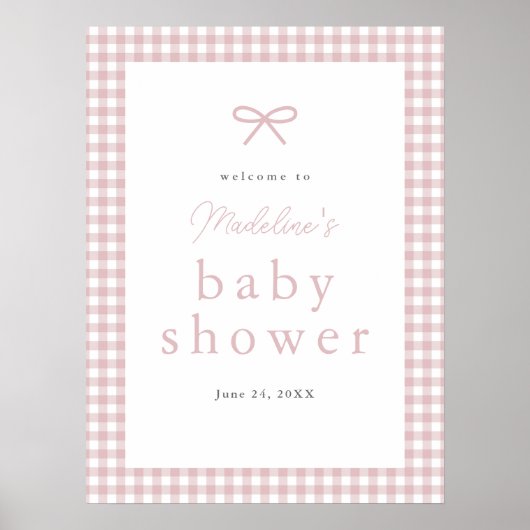 Eenvoudig Dusty Pink Gingham Girl Baby shower Welk Poster (Voorkant)