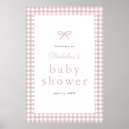 Eenvoudig Dusty Pink Gingham Girl Baby shower Welk Poster