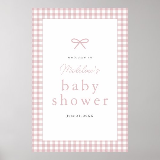 Eenvoudig Dusty Pink Gingham Girl Baby shower Welk Poster (Voorkant)