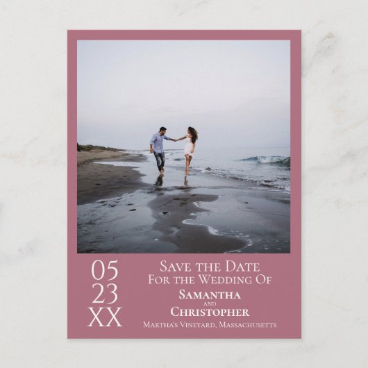 Eenvoudig Dusty Roos Weddenschap Save the Date Pho Briefkaart (Voorkant)