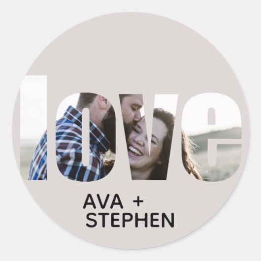Eenvoudig dusty roze fotohuwelijk ronde sticker (Voorkant)