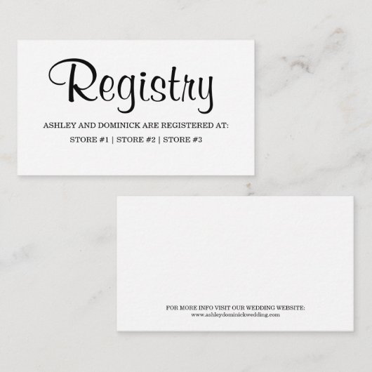Eenvoudig e-legant Rustic Script Wedding Registry Informatiekaartje (Voorkant / Achterkant)