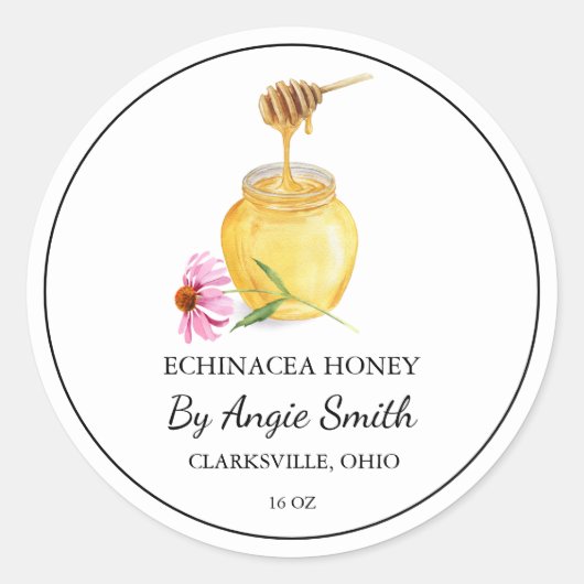 Eenvoudig Echinacea-geïnfuseerde Honing Label (Voorkant)