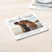 Eenvoudig één fotohuwelijk sparen de Datum Kartonnen Onderzetters (Schuin)