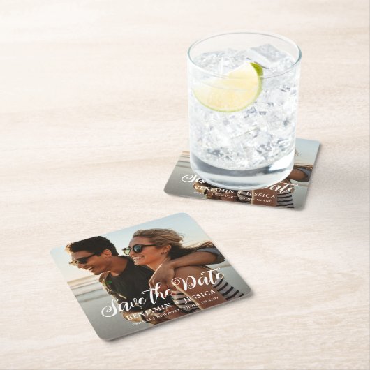 Eenvoudig één fotohuwelijk sparen de Datum Kartonnen Onderzetters (Insitu)