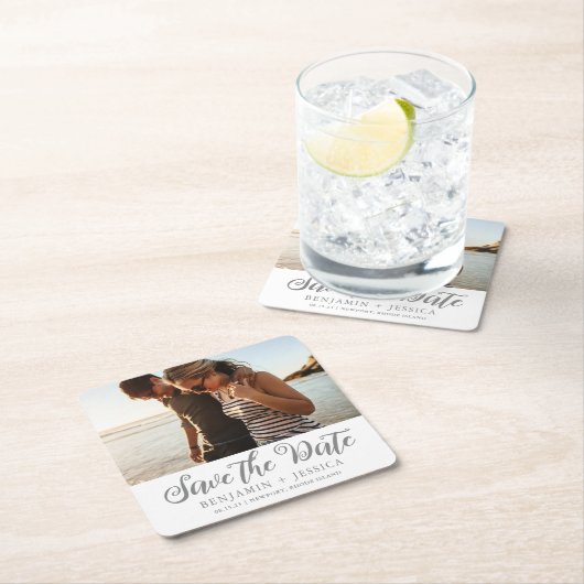 Eenvoudig één fotohuwelijk sparen de Datum Kartonnen Onderzetters (Insitu)