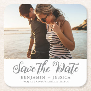 Eenvoudig één fotohuwelijk sparen de Datum Kartonnen Onderzetters