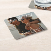 Eenvoudig één fotohuwelijk sparen de Datum Kartonnen Onderzetters (Schuin)