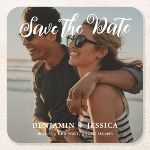 Eenvoudig één fotohuwelijk sparen de Datum Kartonnen Onderzetters