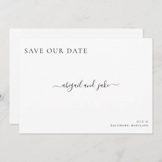 Eenvoudig een legante minimalistische bruiloft bes save the date (Voorkant / Achterkant)
