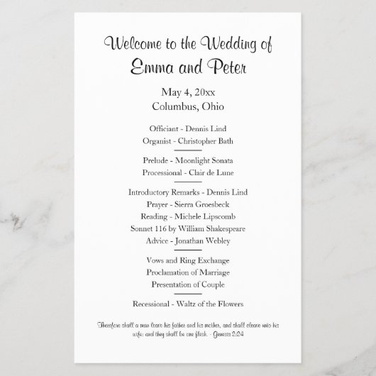 Eenvoudig Eenzijdig Halfblad Papier Bruiloft Progr Flyer (Voorkant)