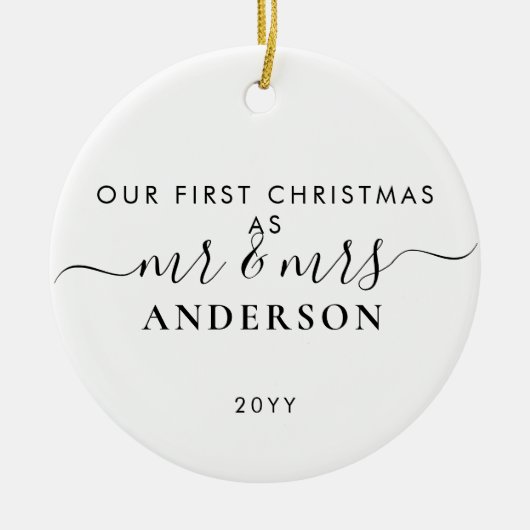 Eenvoudig Eerste Kerstfeest Gehuwd met Mr. en Mrs. Keramisch Ornament (Voorkant)