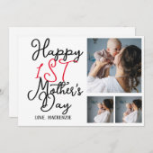 Eenvoudig eerste Moederdag cadeau drie foto collag Feestdagenkaart (Voorkant / Achterkant)