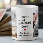 Eenvoudig eerste Vaderdag Afbeelding | Papa Koffiemok<br><div class="desc">Creëer je eigen speciale cadeau van de eerste vaders dag met deze schattige afbeelding collage koffie mok. Met 8 vierkante foto's en de tekst 'First vaders Day' staat het woord Vader in het moderne schrift, een schattig klein rood hart dat kan worden veranderd in elke kleur, liefde en kussen en...</div>