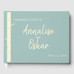 Eenvoudig Eggshell Blue Birch Wedding Guestbook Gastenboek
