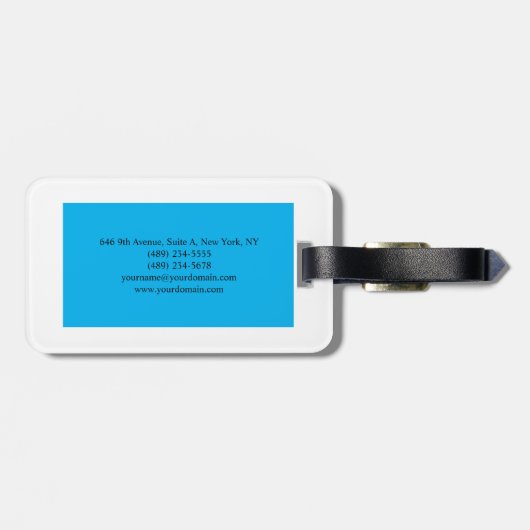 Eenvoudig eglegant minimalistisch modern blauw wit bagagelabel (Achterkant horizontaal)
