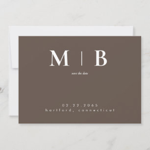 Eenvoudig eigentijdelijk Monogram bruin sparen de  Save The Date