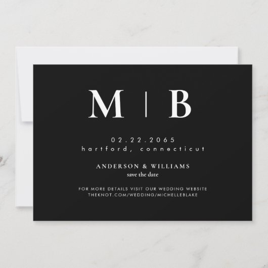 Eenvoudig eigentijdelijk zwart Monogram Save The Date (Voorkant)