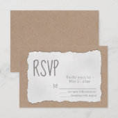 Eenvoudig eigentijds gescheurd papier karton RSVP kaartje (Voorkant / Achterkant)
