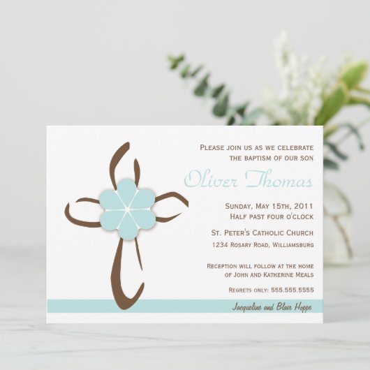 Eenvoudig eigentijds kruis met blauwe ventilator kaart (Staand voorkant)