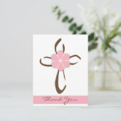 Eenvoudig eigentijds Kruis met roze aanflager Bedankkaart (Staand voorkant)