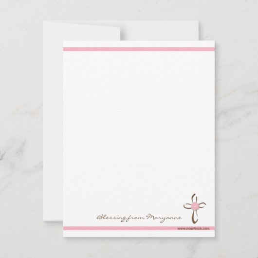 Eenvoudig eigentijds Kruis met roze aanflager Bedankkaart (Achterkant)