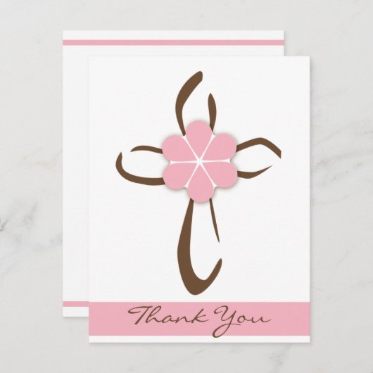 Eenvoudig eigentijds Kruis met roze aanflager Bedankkaart (Voorkant / Achterkant)