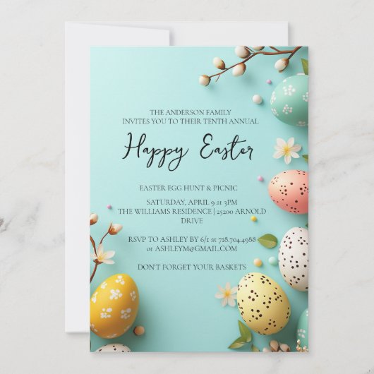 Eenvoudig einde Elegante bloemen en eieren Happy E Kaart (Voorkant)