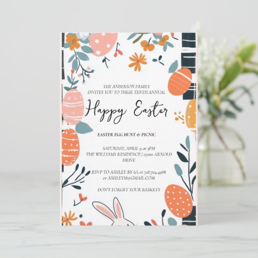 Eenvoudig einde Elegante eieren en bloemen Happy E Kaart (Staand voorkant)