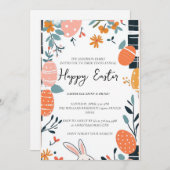 Eenvoudig einde Elegante eieren en bloemen Happy E Kaart (Voorkant / Achterkant)